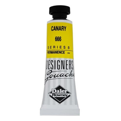 Vibrant 15ml tube of Rowney Gouache in Canary, ideal for artists seeking opaque, high-quality color with excellent coverage.