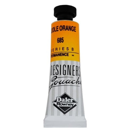 Rowney Gouache 15ml in Middle Orange, a vibrant, opaque paint ideal for artists; offers excellent coverage and smooth texture.