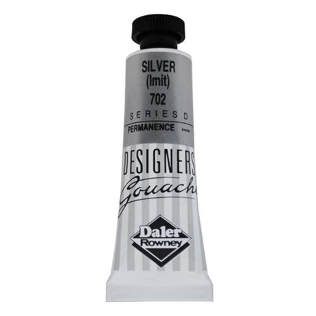 Vibrant 15ml silver gouache paint for artists, offering smooth texture, excellent coverage, and high intermixability.