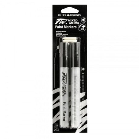 Daler Rowney FW Mixed Media Marker Set features medium chisel nibs for versatile application in vibrant colors for art projects.