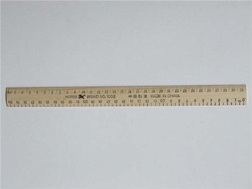 12" wooden ruler with metric and imperial markings, perfect for accurate measurements in art, school, and DIY projects.