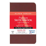 Premium 3.5x5.5" Alpha S/Cover sketchbook with heavyweight paper for mixed media, ideal for artists using wet and dry mediums.