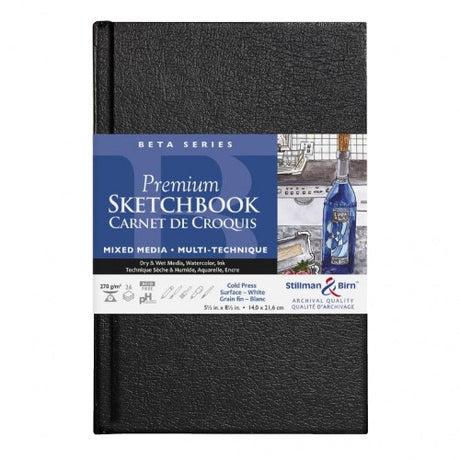 Hardback sketchbook with 270gsm heavyweight paper, ideal for dry and wet media, perfect for serious artists and mixed media.