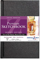 Zeta Hardback Sketch Paper Pad, 5.5x8.5", 270gsm, ideal for detailed art with wet and dry media, featuring sturdy hardback cover.