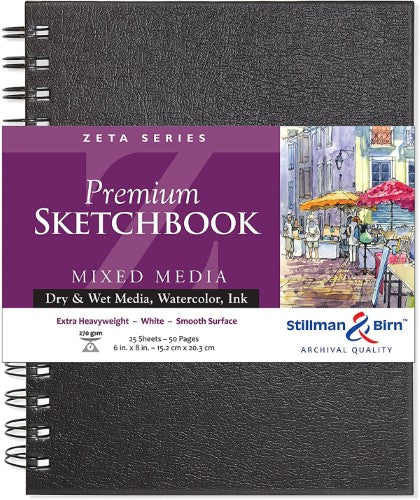 Zeta Spiral Sketch Pad featuring 270gsm archival-grade paper, perfect for pencils, inks, and mixed media art techniques.