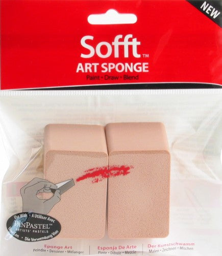 Two Sofft sponges (1.5 x 2.1 x 1 inches) designed for precise color application, ideal for underpainting and blending.