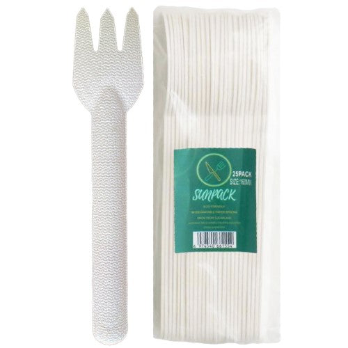 Eco-friendly SunPack Paper Forks, 25 pack; biodegradable and sturdy, perfect for sustainable dining at any occasion.