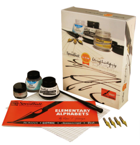 Speedball Super Value Calligraphy Kit includes nibs, pens, inks, practice paper, and guides for beautiful lettering and art.