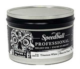 Speedball Pro Relief Ink 8oz Titanium White bottle showcasing premium, water miscible oil-based ink for vibrant printmaking.