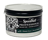 Speedball Pro Relief Ink 8oz in Phthalo Green, vibrant water-based ink for rich, detailed prints, easy cleanup with soap and water.