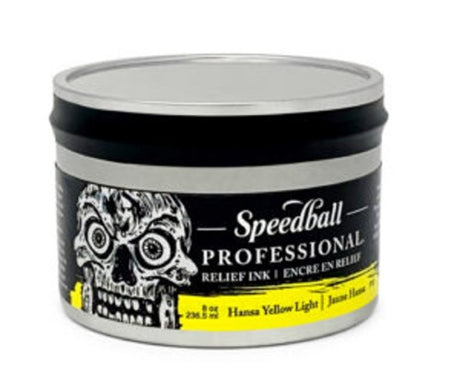 Speedball Pro Relief Ink 8oz Hansa Yellow, premium water miscible ink for vibrant, detailed prints and easy cleanup.