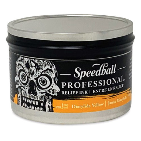 Speedball Pro Relief Ink 8oz Diaryl Yellow for vibrant, durable prints with smooth application and easy cleanup.