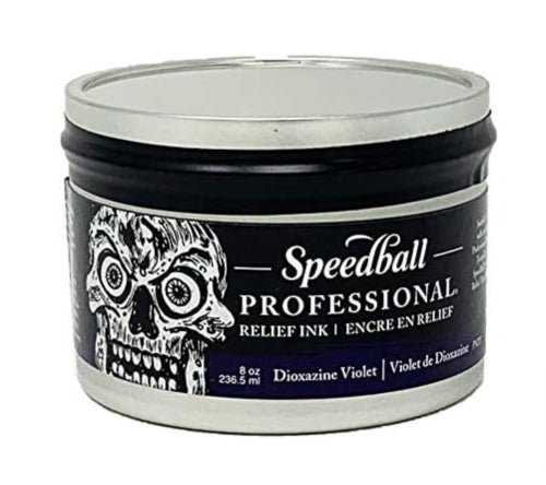 Speedball Pro Relief Ink 8oz in Diox Violet: vibrant, archival-quality ink for professional printmaking with easy soap-and-water cleanup.