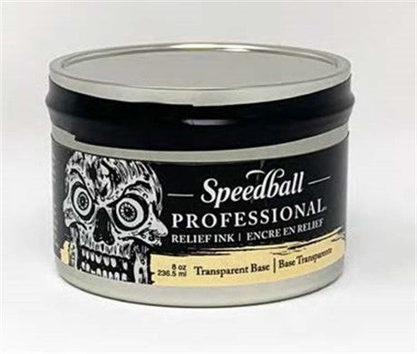 Speedball Pro Relief Ink 16oz Trans Base, vibrant, lightfast pigments for professional printmaking with easy soap-and-water cleanup.