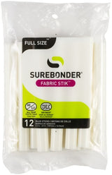 Surebonder Fabric Stik, 12 adhesive glue sticks for fabric, lace, ribbon, leather; perfect for DIY projects and crafts.