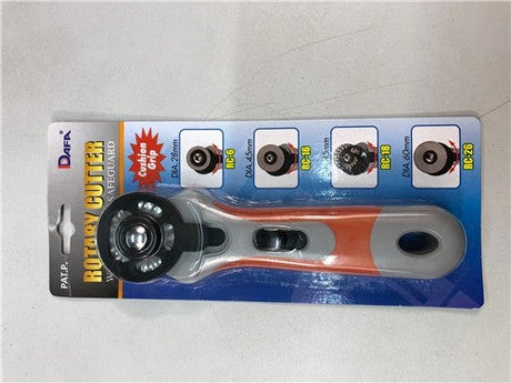 45mm rotary cutter with ergonomic soft grip handle, ideal for precise cuts in fabric and paper for all crafting levels.