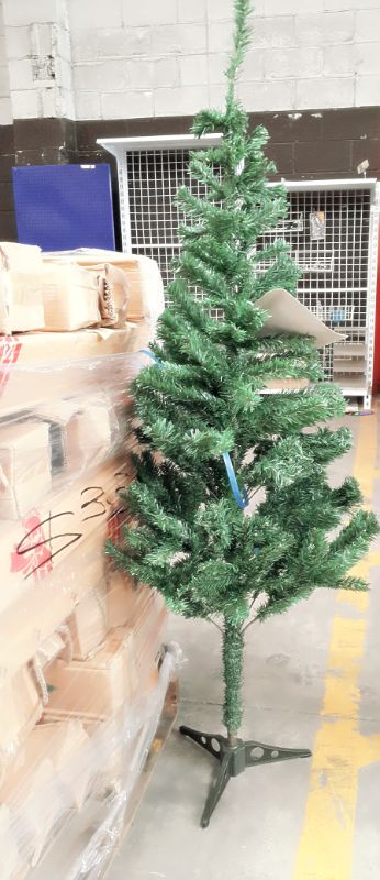 Two 120cm artificial Christmas trees with lush green branches, perfect for festive home or office decorations.