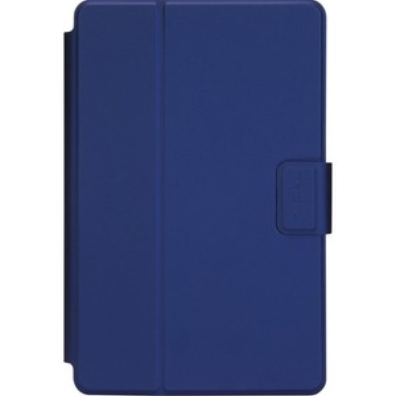 Blue Targus SafeFit folio case for 8.5" tablets, offering military-grade drop protection and versatile viewing angles.