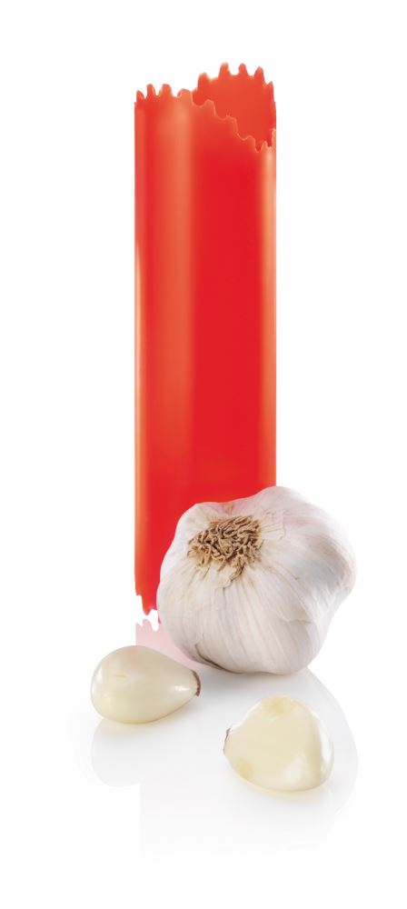 Silicone garlic peeler from Zeal, rolling design for effortless, mess-free peeling of garlic cloves.