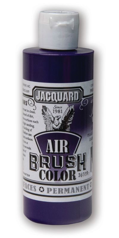 Bottle of Jacquard Iridescent Violet Airbrush Paint (604) in 118.29ml, perfect for vibrant, flexible, and durable artistry.