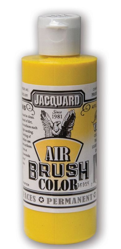 Jacquard Iridescent Yellow airbrush paint, premium 118.29ml, ideal for textile and craft projects with excellent coverage.