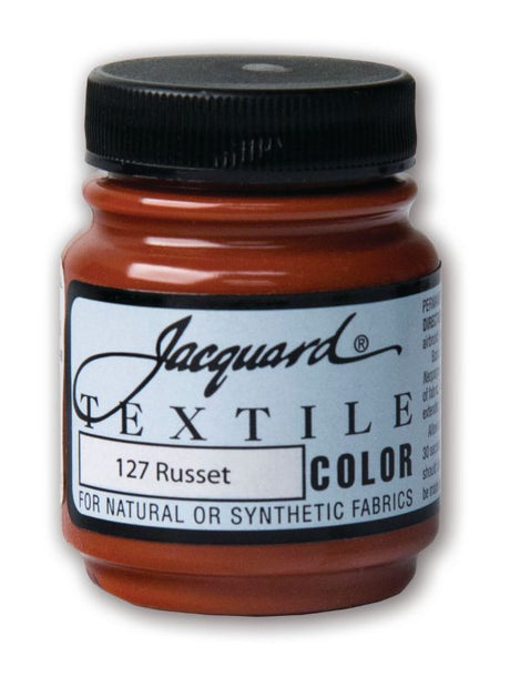 JACQUARD TEXTILE COLOURS RUSSET 127 paint in 66.54ml, ideal for soft, permanent fabric art on various surfaces.