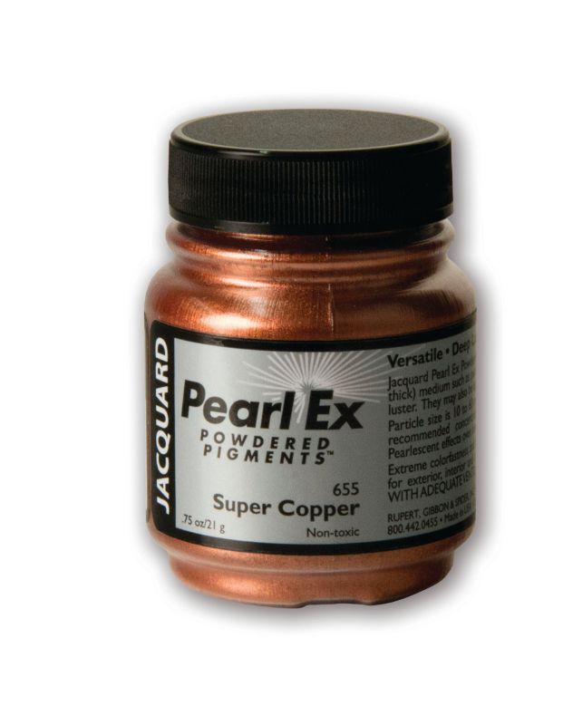 PEARL EX Powdered Pigment in JACQUARD SUPER COPPER 655, 21.26g jar, perfect for vibrant metallic effects in various art mediums.