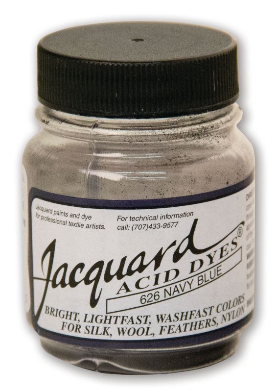 Jacquard Acid Dye in Navy Blue 626, a 14.17g concentrated dye for vibrant silk and wool colors, perfect for fabric and yarn.