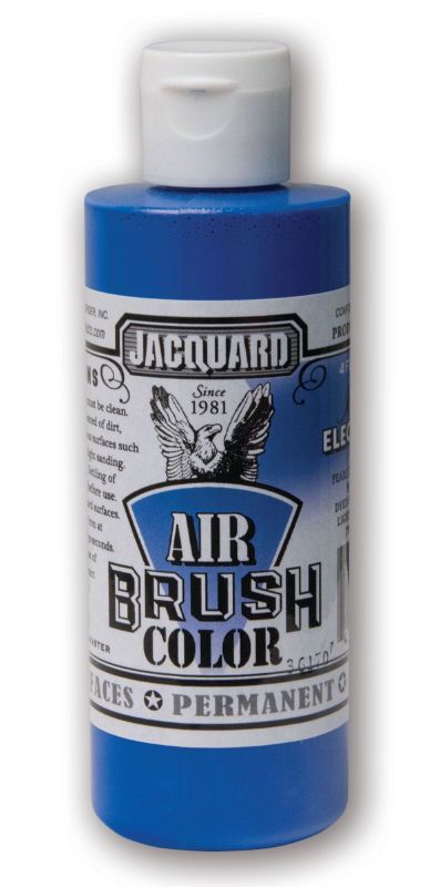 Iridescent Electric Blue airbrush paint by Jacquard in a 118.29ml bottle, ideal for versatile art on multiple surfaces.