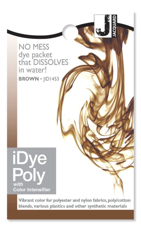 Dissolvable dye packet for synthetic fabrics, transforming them into rich Jacquard Brown with ease and precision.