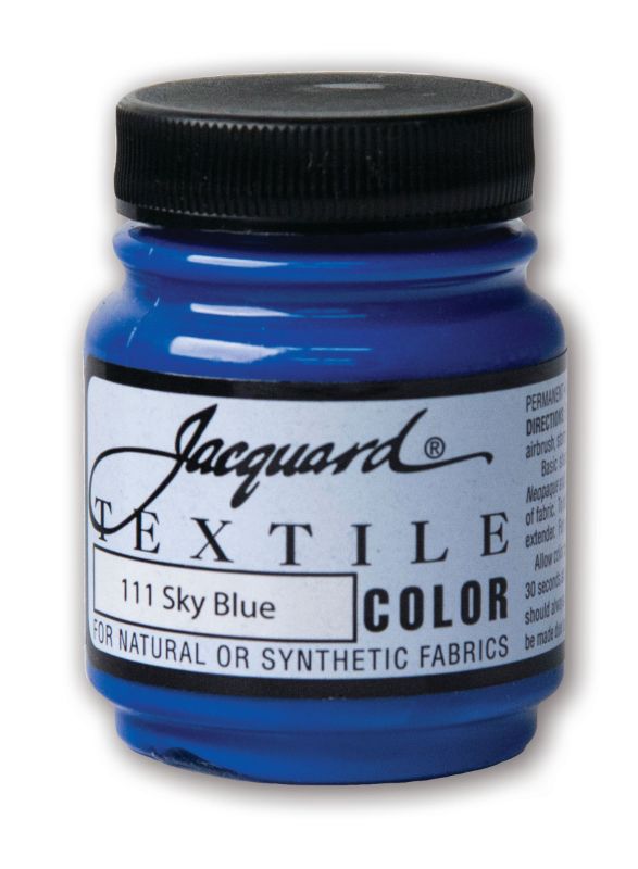 Sky Blue 111 paint by Jacquard, versatile fabric color for soft finishes on various surfaces, ideal for creative projects.