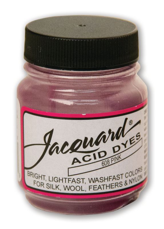 Vibrant Jacquard Acid Dye in Pink 608, ideal for silk and wool, ensuring long-lasting, brilliant colors for crafting and immersion dyeing.