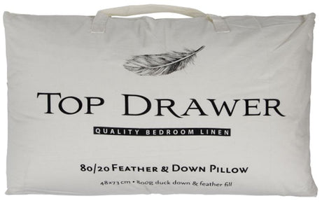 Luxurious 73cm feather down pillow with 80% feather and 20% down for ultimate comfort and support in all sleeping positions.