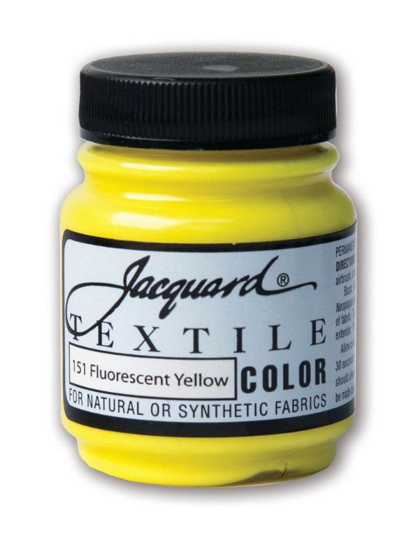 Vibrant JACQUARD Fluorescent Yellow fabric paint in 66.54ml, ideal for soft, durable applications on various surfaces.