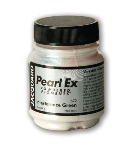 Pearl Ex Powdered Pigment in Interference Green 672, 14g, adds a stunning pearlescent finish for various art projects.