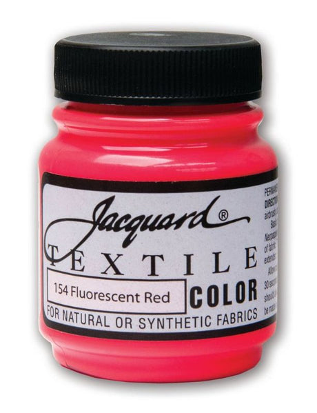 Bright fluorescent red fabric paint in a 66.54ml bottle, ideal for versatile textile art and projects on various surfaces.