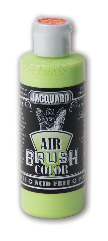 Vibrant Jacquard Airbrush Paint in VOLT 450, ideal for diverse surfaces; non-toxic, durable, and easy to use straight from the bottle.