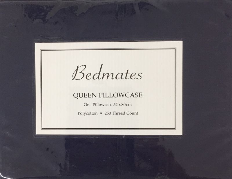 Navy Bedmates QUEEN polycotton pillowcase, 250 thread count, cuffed design, perfect for queen-sized pillows.