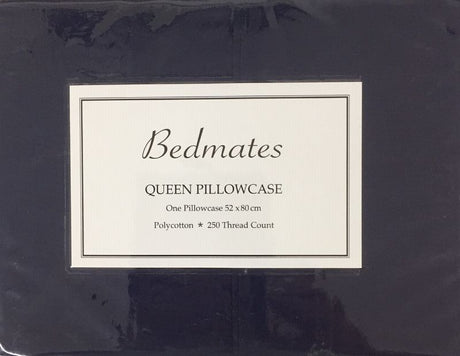 Navy Bedmates QUEEN polycotton pillowcase, 250 thread count, cuffed design, perfect for queen-sized pillows.