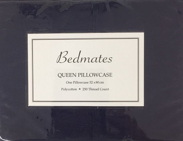 Navy Bedmates QUEEN polycotton pillowcase, 250 thread count, cuffed design, perfect for queen-sized pillows.