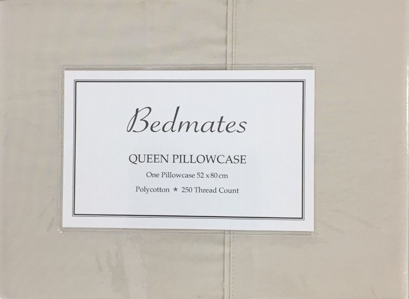 Oyster-colored Bedmates QUEEN polycotton pillowcase with cuffed and piped finish, 52x80 cm, offering softness and elegance.