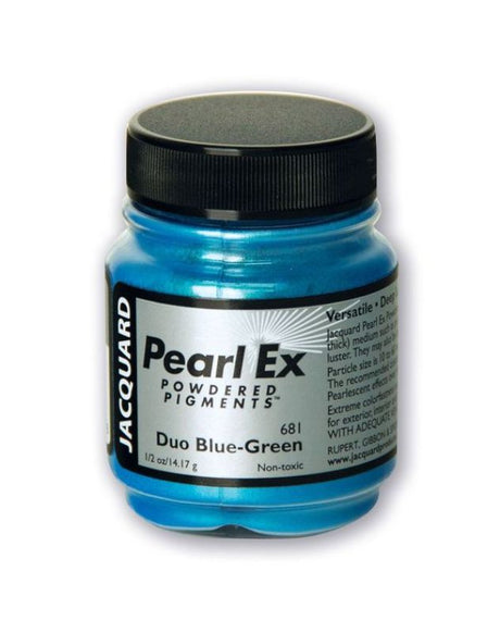 Pearl Ex Powdered Pigment in DUO BLUE GREEN 681, 14g, for vibrant metallic and pearlescent art effects on various surfaces.