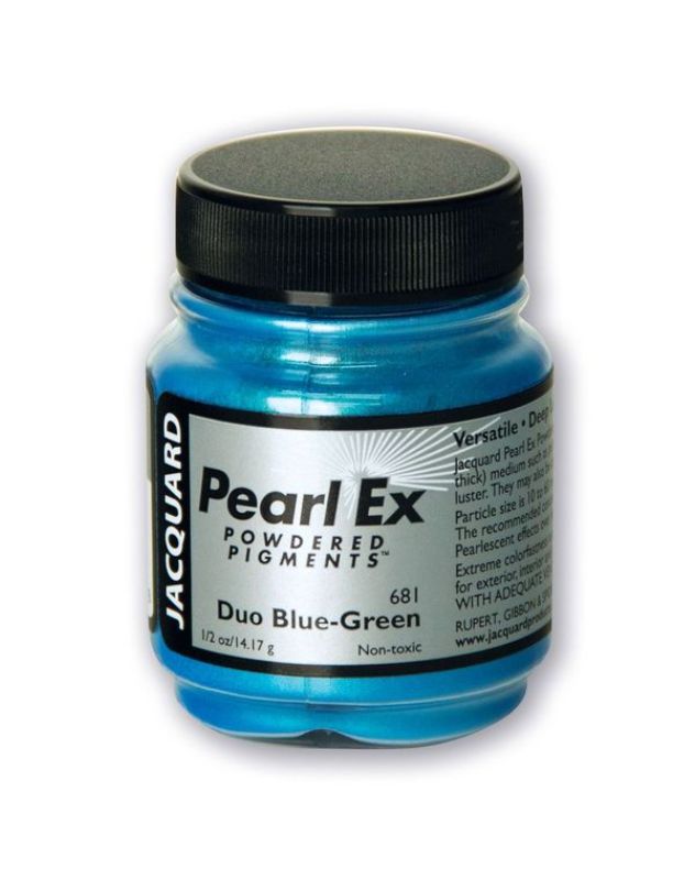 Pearl Ex Powdered Pigment in DUO BLUE GREEN 681, 14g, for vibrant metallic and pearlescent art effects on various surfaces.