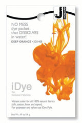 Dissolvable dye packet for natural fabrics, delivering vibrant deep orange color; perfect for crafting and reviving garments.