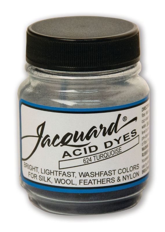 Vibrant Turquoise 624 Jacquard Acid Dye, ideal for dyeing silk, wool, and more with exceptional colorfastness.