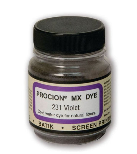 Vibrant 18.71g Procion MX dye in Jacquard Violet 231, ideal for cold water dyeing on cotton and linen fabrics.