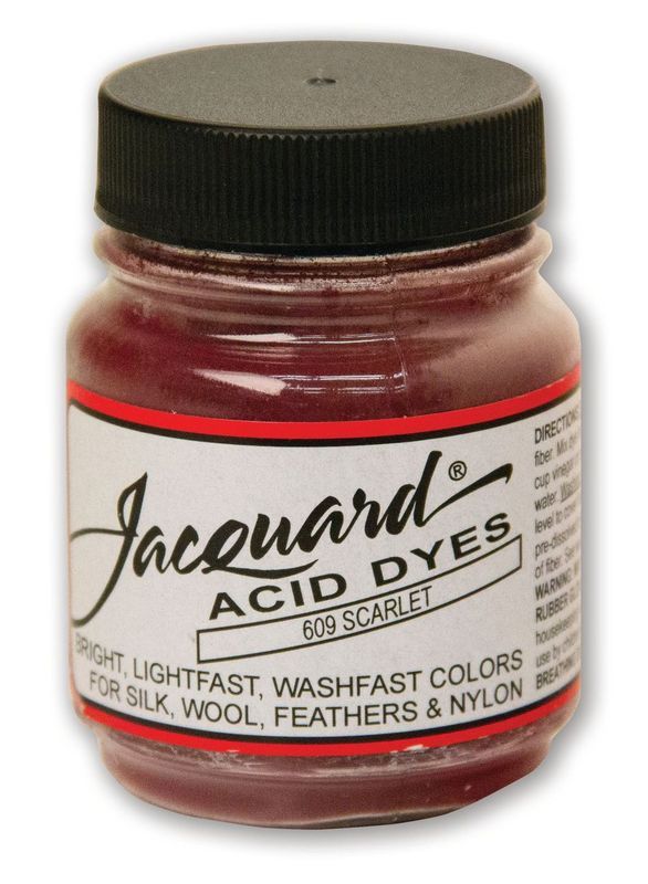 Vibrant Jacquard Acid Dye in Scarlet 609 (14.17g) for dyeing silk, wool, and other protein fibers with exceptional colorfastness.