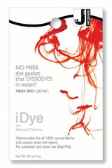 iDye Jacquard True Red 411 in a dissolvable packet for easy fabric dyeing on cotton, silk, and more, creating vibrant colors.