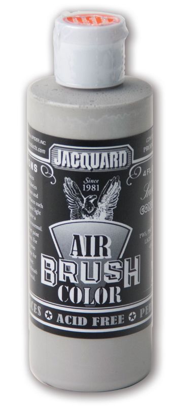 Airbrush paint in Concrete Grey (457, 118.29ml) for versatile use on textiles, leather, rubber, metal, and plastic. Non-toxic and durable.