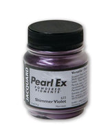 Vibrant JACQUARD SHIMMER VIOLET 633 powdered pigment in a 14g jar for versatile metallic and pearlescent art effects.